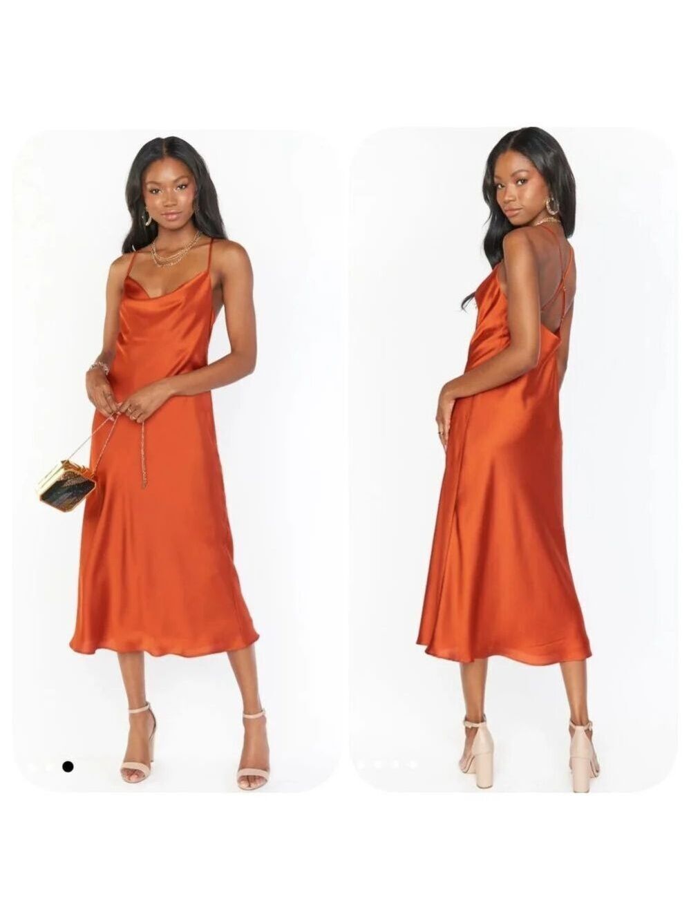 NWOT Show Me Your Mumu Verona Cowl Midi Dress Burn Orange Sz L